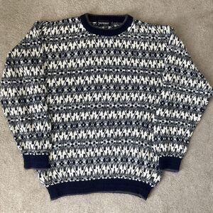 Tony Lambert Sweater Mens Medium Cotton Vintage Textured Navy USA 90s Cosby